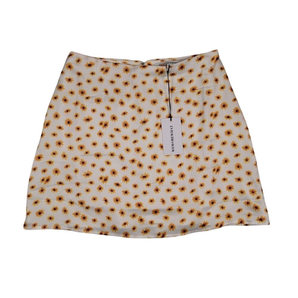 NWT WeWoreWhat Revolve Ditsy Daisies Mini Slip Skirt Sz S Ivory Multi Floral‎